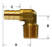 Brass Forged Hose Barb 90 Degree Elbow Diagram 1